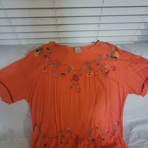 Time and Tru Orange Embroidered Short Sleeve Top
